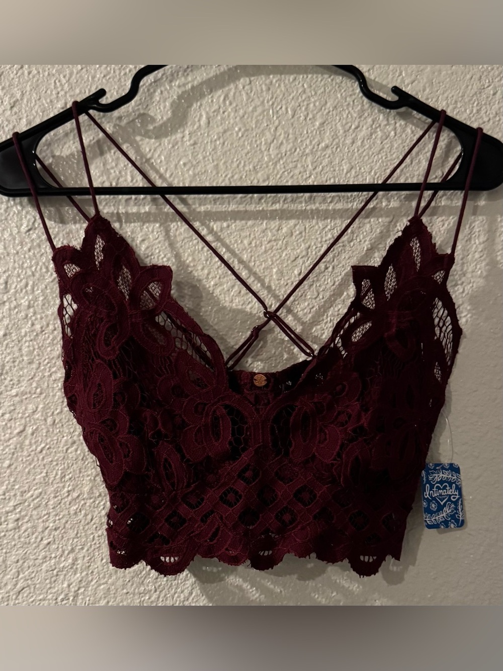 NWT Free People Burgundy Floral Lace Cropped Cami